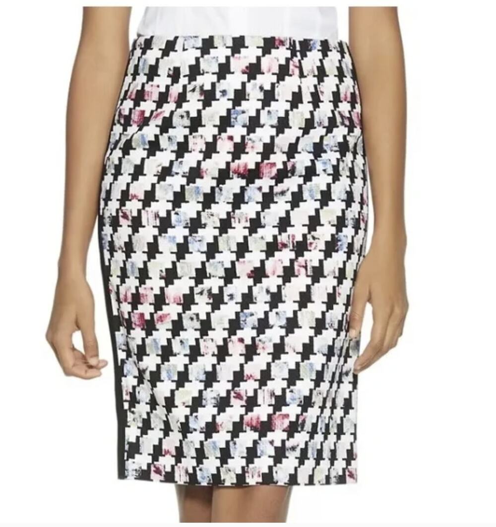 White House Black Market Houndstooth Geometric Pencil Skirt Twill Sz 6 NWOT